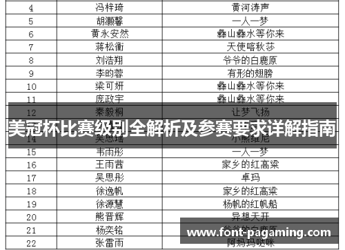 美冠杯比赛级别全解析及参赛要求详解指南